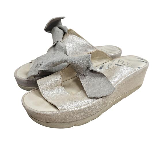 Fly London Shoes Womens EU39 Bade Bow Wedge Sandals Slip On Portugal Platform - Picture 1 of 7